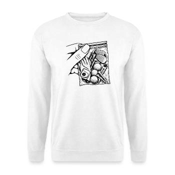 Suchtgolf – Sackschläger, Ballhandschuh und Abschlag - Unisex Pullover - Weiß - Vorne - Alina (178cm) & Michal (187cm)