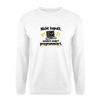 Nicht kaputt, anders programmiert - Unisex Pullover - Weiß - Vorne - Alina (178cm) & Michal (187cm)