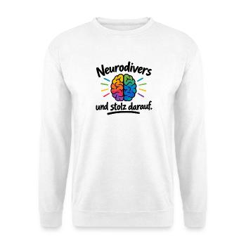 Neurodiversität strahlt bunt - Unisex Pullover - Weiß - Vorne - Alina (178cm) & Michal (187cm)