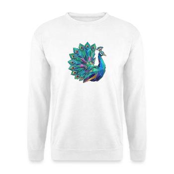 Poly Stil Pfau - Unisex Pullover - Weiß - Vorne - Alina (178cm) & Michal (187cm)