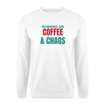 Laufend auf Kaffee und Chaos - Unisex Pullover - Weiß - Vorne - Alina (178cm) & Michal (187cm)