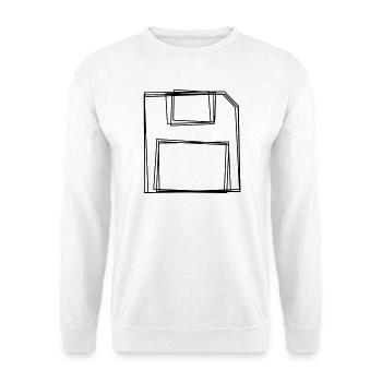 Diskette handgezeichnet - Unisex Pullover - Weiß - Vorne - Alina (178cm) & Michal (187cm)