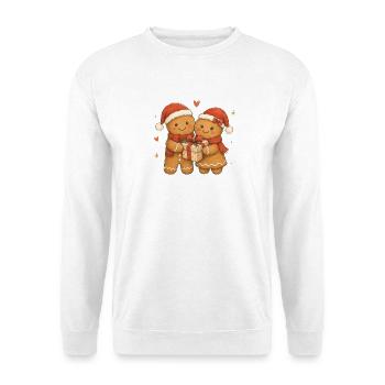 Aquarell-Lebkuchen-Paar mit Geschenk - Unisex Pullover - Weiß - Vorne - Alina (178cm) & Michal (187cm)