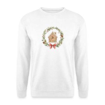 Lebkuchenhaus Weihnachtskranz - Unisex Pullover - Weiß - Vorne - Alina (178cm) & Michal (187cm)