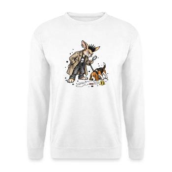 Bunny Punk Detektivhase mit Beagle Spuren - Unisex Pullover - Weiß - Vorne - Alina (178cm) & Michal (187cm)