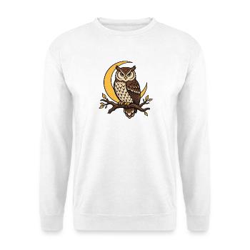 Eule Ast Sichelmond Nacht Wald Natur Vektor Shirt - Unisex Pullover - Weiß - Vorne - Alina (178cm) & Michal (187cm)