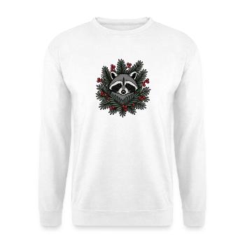 Waschbär Tannenzweige Beeren Wald Vektor Shirt - Unisex Pullover - Weiß - Vorne - Alina (178cm) & Michal (187cm)