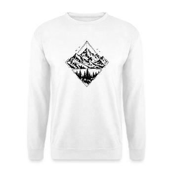 Berge – Zwischen Gipfeln und Wäldern - Unisex Pullover - Weiß - Vorne - Alina (178cm) & Michal (187cm)