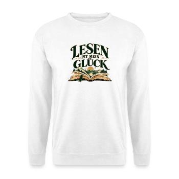 Lesen ist mein Glück Geschenktipp für Leseratten - Unisex Pullover - Weiß - Vorne - Alina (178cm) & Michal (187cm)