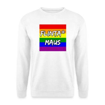 FLINTA MAUS REGENBOGEN PRIDE STATEMENT, CSD - Unisex Pullover - Weiß - Vorne - Alina (178cm) & Michal (187cm)