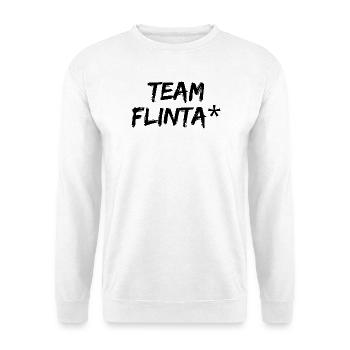 TEAM FLINTA PINSEL SCHRIFT FEMINISMUS QUEER - Unisex Pullover - Weiß - Vorne - Alina (178cm) & Michal (187cm)