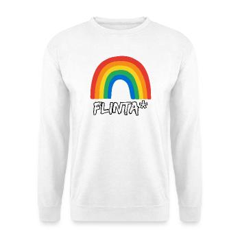 FLINTA REGENBOGEN PRIDE QUEER FEMINISMUS CSD - Unisex Pullover - Weiß - Vorne - Alina (178cm) & Michal (187cm)