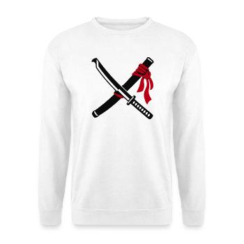Gekreuzte Katana Schwerter Logo - Unisex Pullover - Weiß - Vorne - Alina (178cm) & Michal (187cm)