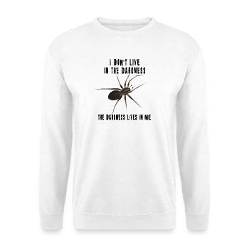 The darkness lives in me - Spinne Dark Spruch - Unisex Pullover - Weiß - Vorne - Alina (178cm) & Michal (187cm)