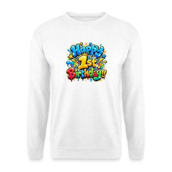 Herzlichen Glückwunsch zum ersten Geburtstag Graffiti: Little Street Legend! - Unisex Pullover - Weiß - Vorne - Alina (178cm) & Michal (187cm)