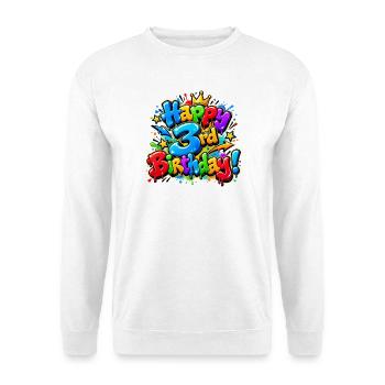 Herzlichen Glückwunsch zum 3. Geburtstag Graffiti: Three-mendous Party! - Unisex Pullover - Weiß - Vorne - Alina (178cm) & Michal (187cm)