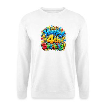 Herzlichen Glückwunsch zum 4. Geburtstag Graffiti: Großartige Straßenparty! - Unisex Pullover - Weiß - Vorne - Alina (178cm) & Michal (187cm)