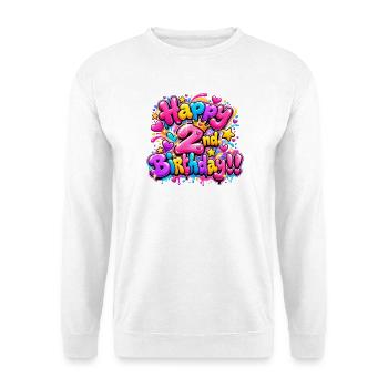 Herzlichen Glückwunsch zum zweiten Geburtstag Graffiti: Pink Sparkle Party! - Unisex Pullover - Weiß - Vorne - Alina (178cm) & Michal (187cm)