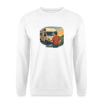Geschenk für Wohnmobil-Neulinge zur ersten Tour - Unisex Pullover - Weiß - Vorne - Alina (178cm) & Michal (187cm)