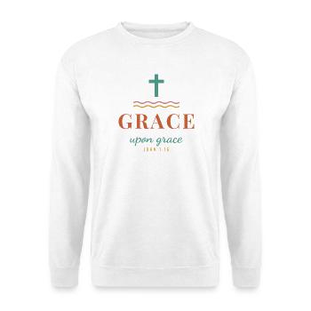 Grace Upon Grace – John 1:16 Christian - Unisex Pullover - Weiß - Vorne - Alina (178cm) & Michal (187cm)