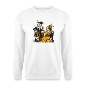 Punk Bunny Serie: Hasen-Paar im Barocksalon - Unisex Pullover - Weiß - Vorne - Alina (178cm) & Michal (187cm)