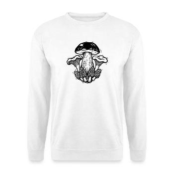 Wildpilze – Vintage-Holzschnittstich - Unisex Pullover - Weiß - Vorne - Alina (178cm) & Michal (187cm)