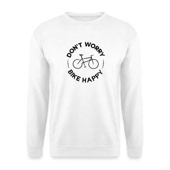 Don't Worry Bike Happy – Fahrradliebe & Radsport - Unisex Pullover - Weiß - Vorne - Alina (178cm) & Michal (187cm)