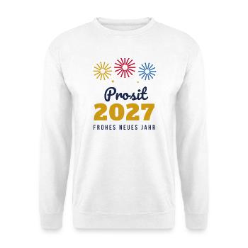 Prosit 2027 – Silvester Frohes neues Jahr - Unisex Pullover - Weiß - Vorne - Alina (178cm) & Michal (187cm)