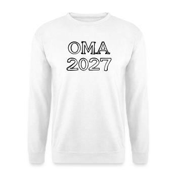 Oma 2027 Schriftzug handgezeichnet - Unisex Pullover - Weiß - Vorne - Alina (178cm) & Michal (187cm)