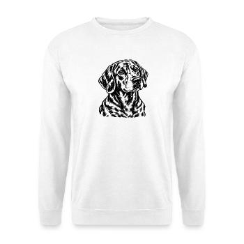 Dackel – Klassische Schwarz Weiß Gravur - Unisex Pullover - Weiß - Vorne - Alina (178cm) & Michal (187cm)