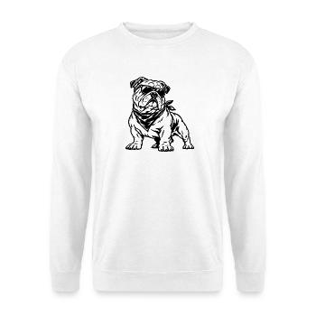 Englische Bulldogge – Cooler Biker Style - Unisex Pullover - Weiß - Vorne - Alina (178cm) & Michal (187cm)