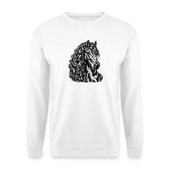 Friese Pferd – Elegantes Schwarz Weiß Porträt - Unisex Pullover - Weiß - Vorne - Alina (178cm) & Michal (187cm)