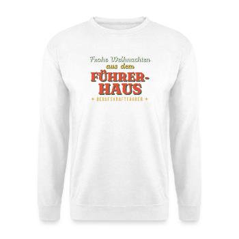 Frohe Weihnachten aus dem Führerhaus - Lkw - Unisex Pullover - Weiß - Vorne - Alina (178cm) & Michal (187cm)