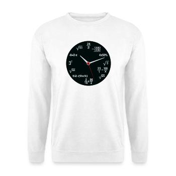 Mathe-Nerd – Die etwas andere Uhr - Unisex Pullover - Weiß - Vorne - Alina (178cm) & Michal (187cm)