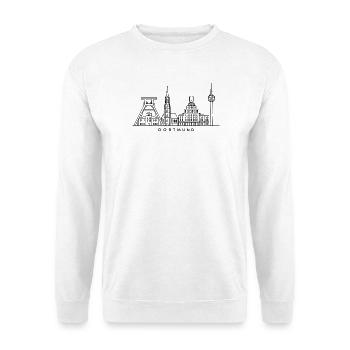 Dortmund Skyline – Line Art - Unisex Pullover - Weiß - Vorne - Alina (178cm) & Michal (187cm)
