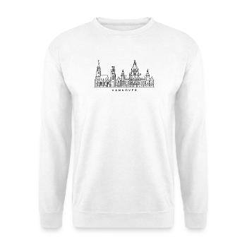 Hannover Skyline – Line Art - Unisex Pullover - Weiß - Vorne - Alina (178cm) & Michal (187cm)