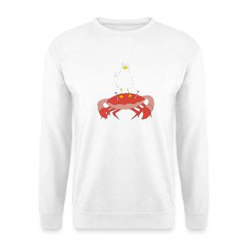 Seemöwe auf Krabbe - Unisex Pullover - Weiß - Vorne - Alina (178cm) & Michal (187cm)