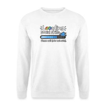 Laden Social Skills – Bitte warten - Unisex Pullover - Weiß - Vorne - Alina (178cm) & Michal (187cm)