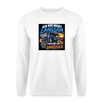 Nicht Langsam: Ungeduldstransport - Unisex Pullover - Weiß - Vorne - Alina (178cm) & Michal (187cm)
