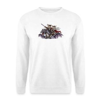 Bunny Punk Serie: Hasenritter auf Drachenreit - Unisex Pullover - Weiß - Vorne - Alina (178cm) & Michal (187cm)