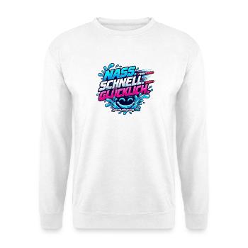 Nass Schnell Glücklich – Wassersport Design - Unisex Pullover - Weiß - Vorne - Alina (178cm) & Michal (187cm)