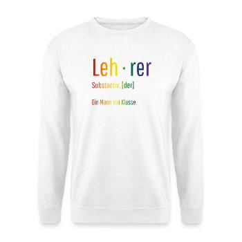 Lehrer Substantiv Definition Schule Geschenk - Unisex Pullover - Weiß - Vorne - Alina (178cm) & Michal (187cm)