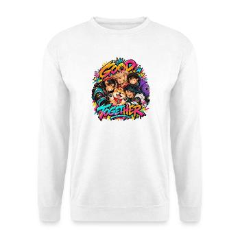 Familie, Freundschaft und Gemeinschaft × Typografie... - Unisex Pullover - Weiß - Vorne - Alina (178cm) & Michal (187cm)