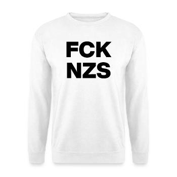 FCK NZS KLARES STATEMENT GEGEN NAZIS, FCK AFD 🌈 - Unisex Pullover - Weiß - Vorne - Alina (178cm) & Michal (187cm)