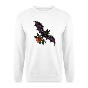 Fledermaus mit Rose – Tattoo - Unisex Pullover - Weiß - Vorne - Alina (178cm) & Michal (187cm)