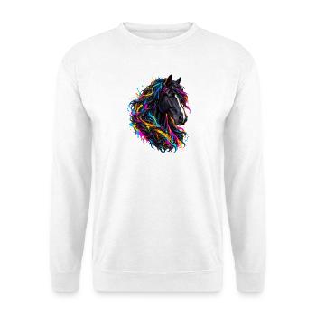 Schwarzes Pferd – Bunte Neon Graffiti Kunst - Unisex Pullover - Weiß - Vorne - Alina (178cm) & Michal (187cm)