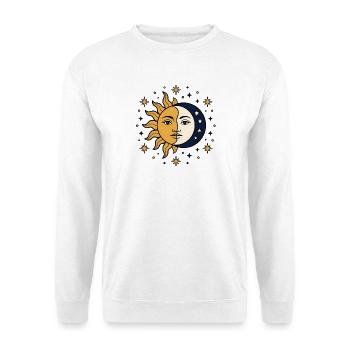Sonne und Mond Gesicht Sterne Mystik Vektor Shirt - Unisex Pullover - Weiß - Vorne - Alina (178cm) & Michal (187cm)