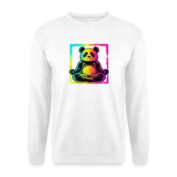 Panda Bär – Buntes Neon Pop Art Design - Unisex Pullover - Weiß - Vorne - Alina (178cm) & Michal (187cm)