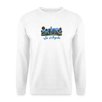 Los Angeles Skyline Palmen Illustration - Unisex Pullover - Weiß - Vorne - Alina (178cm) & Michal (187cm)