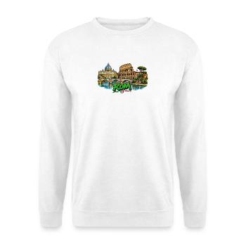 Römische Skyline Neonprint - Unisex Pullover - Weiß - Vorne - Alina (178cm) & Michal (187cm)
